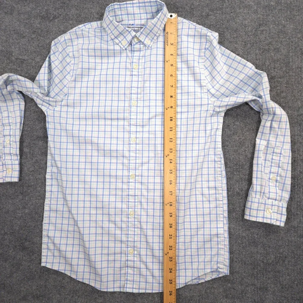 Vineyard Vines On The Go Performance Shirt Boys M 12-14 Blue Pink Plaid OTG